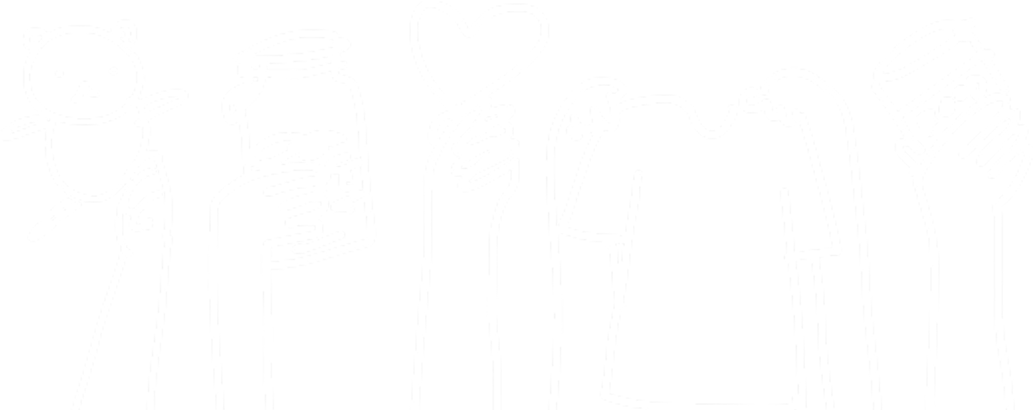 Hands holding various items, black background.